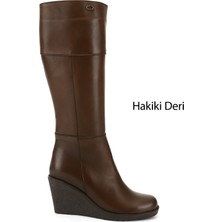 Gönderi(r) Kadın Kahve Antik Fermuarlı Dolgu Topuklu Hakiki Deri Çizme
