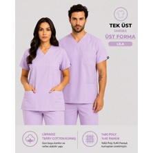 Likrasız Terry Cotton Scrubs Üst Forma (1 Adet Tek Üst) | Unisex Doktor Hemşire Eczacı Hastane Forması | %60 Polyester %40 Pamuk Medikal Üniforma