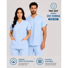 Likrasız Terry Cotton Scrubs Üst Forma (1 Tek Üst) | Unisex Doktor Hemşire Eczacı Hastane Forması | %60 Polyester %40 Pamuk Medikal Üniforma