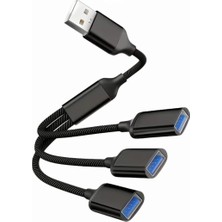 Lunatic 1261 USB Çoklayıcı 3 Port Hub Adaptör 3.0 ve 2.0 Örgülü Çevirici Kablo Çoğaltıcı
