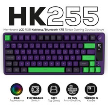 Hawk Gaming Chair Hawk Gaming HK255 Membrane LCD Rgb Kablosuz/bluetooth Mor Yeşil %75 Türkçe Gaming Oyuncu Klavye