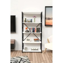 TemmuzX 5 Raflı Kitaplık Metal Çerçeveli Modern Raf - Çalışma Odası, Ofis, Salon Kitaplığı ve Evrak Rafı
