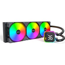 TemmuzX Hyperflow Dijital 360 Cpu Sıvı Soğutucu, 3100 Rpm Pompalı 360 mm Aıo, 3×120 mm E28 Argb Fanlar, Gerçek Zamanlı Dijital Ekran, Intel ve Amd Desteği (Si