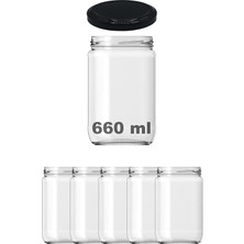 TemmuzX Afracam 660 ml Metal Siyah Kapaklı Şeffaf Cam Kavanoz 5 Adet