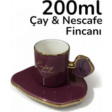 TemmuzX Tek Kişilik Porselen Çay Fincanı Mürdüm Enjoy 200ML