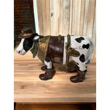 TemmuzX Dekoratif Kovboy Inek Heykel Biblo, 27X16CM, El Boyalı Polyester Figür