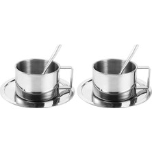 TemmuzX Çelik 2 Adet 200 ml Çift Cidar Espresso Kahve Fincan Seti Sunum Bardağı MT119-2