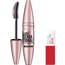 TemmuzX New York Lash Sensational Yelpaze Etkili Siyah Maskara 9.5 ml & Mini Super Stay Matte Ink Likit Mat Ruj 20 Pioneer Makyaj Seti