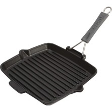 TemmuzX Twin Izgara Tavaları Katlanır Silikon Saplı Döküm Izgara Tava, Döküm Demir, Siyah, 24 cm