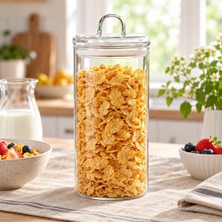 TemmuzX 1 Adet 1300 ml Borosilikat Cam Kapaklı Saklama Kavanozu, Bakliyat, Kahve, Şeker, Mısır Gevreği, Çay, Kuruyemiş ve Kuru Gıdalar Için Şeffaf Tezgâh Üstü