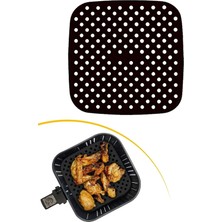 TemmuzX Kare Delikli Silikon Airfryer ve Fırın Pişirme Matı, 21,5 x 21,5 Cm, Yıkanabilir ve Tekrar Kullanılabilir, Siyah, 1 Adet