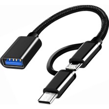Lunatic 0361 USB 3.0 Otg To Type C Micro USB Data Şarj Çevirici 2in1 Dönüştürücü Adaptör