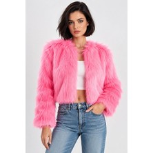 Mevese Kadın Suni Kürklü Astarlı Kışlık Mont - Pembe