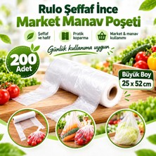Yok Yok Ambalaj Rulo Şeffaf İnce Market Manav Poşeti 200 Adet Büyük Boy 25x52 cm