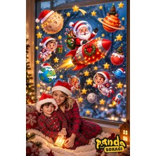 Panda Sokağı Yılbaşı Temalı Uzay Duvar ve Cam Sticker Seti 130X55 cm – Noel Baba, Roket, Astronot, Gezegenler ve Yıldızlar – Çocuk Odası Dekorasyonu