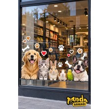 Panda Sokağı Petshop Vitrin Camı ve Duvar Stickerı 150X50 cm – Kedi Köpek Tavşan Hayvan Figürlü Dekoratif Yapışkanlı Folyo