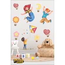 Panda Sokağı 150X30 cm Çocuk Odası Duvar Stickerı Renkli Balon ve Uçurtma Temalı Kendinden Yapışkanlı Dekoratif Duvar Süsü