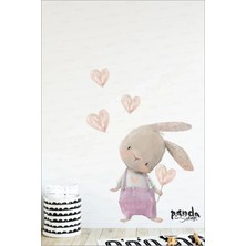 Panda Sokağı Sevimli Kalpli Tavşan Pembe Tulumlu Duvar Sticker Seti Çocuk Odası Duvar Sticker Seti