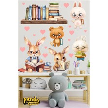 Panda Sokağı Kitap Okuma Alanı , Kitap Okuyan Tavşanlar Sticker Sendinden Yapışkanlı Sticker