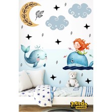 Panda Sokağı Mutlu Deniz Kızı ,balinalar ve Yıldızlar Çocuk Odası Sticker Kendinden Yapışkanlı Sticker