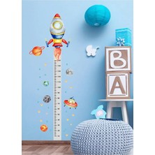 Panda Sokağı Uzay Roket Temalı Boy Ölçer Çocuk Odası Duvar Sticker