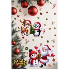 Panda Sokağı Cam Sticker Seti – 130X40 cm Kendinden Yapışkanlı Noel Baba, Kardan Adam, Penguen ve Geyik Cam Süsü | Mağaza, Ev, Ofis ve Vitrin Yeni Yıl Dekorasyon Etiketi