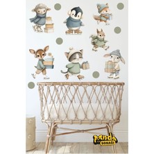 Panda Sokağı Hediye Paketi Taşıyan Hayvanlar ve Puantiye Desenleri Sticker Kendinden Yapışkanlı Sticker