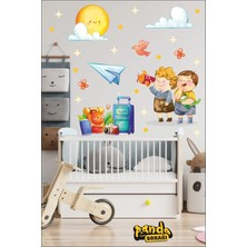 Panda Sokağı 130X50 Renkli Çocuklar Keşifte Eylenirken Sticker Kendinden Yapışkanlı Çocuk Odası Sticker