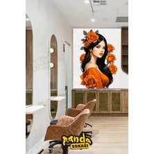 Panda Sokağı Kuaför Sticker Kendinden Yapışkanlı 100X100 cm Turuncu Kıyafetli Çiçekli Kuaför Sticker