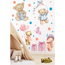 Panda Sokağı Puantiyeli Ayılar ve Hediye Kutuları Sticker Kendinden Yapışkanlı Sticker