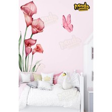 Panda Sokağı Pembe Orkide Çiçeği ve Pembe Kelebek Sticker Kendinden Yapışkanlı Sticker