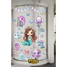 Panda Sokağı Deniz Kızı ve Sevimli Minik Arkadaşları Duşakabin Sticker Seti, Duşabakabin Sticker Çocuk Sticker