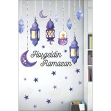 Panda Sokağı Hoşgeldin Ramazan Soft Mor Temalı Fener Sarkıt Cam Duvar Dekorasyon Sticker Seti - Ramazan Süsü