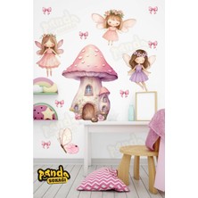 Panda Sokağı Mantar Evi , Sevimli Kızlar ve Pembe Kurdaleler Kendinden Yapışkanlı Kız Çocuk Odası Sticker