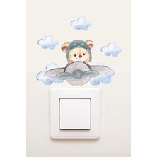 Panda Sokağı Pilot Ayıcık Çocuk Odası Dekoratif Priz Sticker