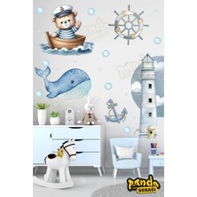 Panda Sokağı Mavi Balina , Fener ,gemi ve Sevimli Ayı Sticker Kendinden Yapışkanlı Sticker