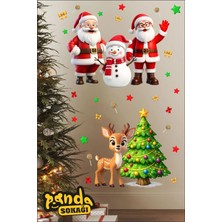 Panda Sokağı Yılbaşı Cam Sticker Seti 130X40 cm – Noel Baba, Kardan Adam, Sevimli Geyik, Yılbaşı Çam Ağacı, Yıldız ve Şeker Figürlü Kendinden Yapışkanlı Cam Vitrin Süsü
