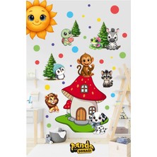 Panda Sokağı Hayvanlar ve Güneş Sticker Çocuk Odası Sticker Kendinden Yapışkanlı