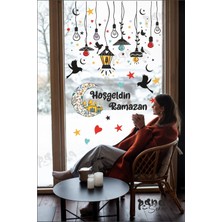 Panda Sokağı Hoşgeldin Ramazan Sarkıt Renkli Cam Duvar Dekorasyon Sticker Seti