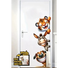 Panda Sokağı Komik Mutlu Hayvanlar Kapı Sticker, Cam Duvar Sticker Seti, Sevimli Komik Hayvanlar