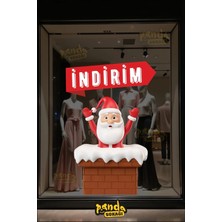 Panda Sokağı Yılbaşı Noel Baba ve Indirim Dükkan Mağaza Indirim Sticker Kendinden Yapışkanlı