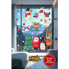 Panda Sokağı Yılbaşı Sticker Noel Baba ve Büyük Geyik Kardan Adam Sticker Seti Kendinden Yapışkanlı