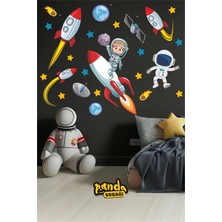 Panda Sokağı Sevimli Gezegenler ve Astoronot Çocuk Odası Duvar Sticker Seti