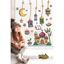 Panda Sokağı Ramazan Ayı Temalı Sarkıt Cami Ay Cam Duvar Süsleri Hoşgeldin Ramazan Sticker Seti