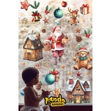 Panda Sokağı Yılbaşı Suluboya Efektli Noel Baba ve Evler Sticker Seti Yılbaşı