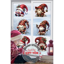 Panda Sokağı Yeni Yıl Konseptli Çift Yön Şeffaf Şapkalı Noel Adamlar Cam Duvar Yılbaşı Süsü Sticker Seti