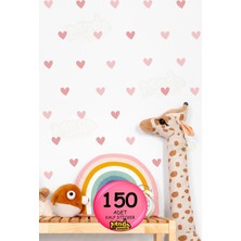Panda Sokağı Soft Pembe Kalpler Oda Süsleme Dekoratif Sticker 150 Adet Çocuk Odası Kalp Sticker Seti