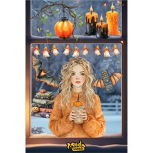 Panda Sokağı Cadılar Bayramı Sticker, Happy Hallowen Sticker, Cam Duvar Sticker Seti