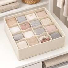 Rafta Deconox 6 Bölmeli Fermuarlı Kapaklı Bez Organizer 32 x 15 x 10 Cm, Katlanabilir Çekmece ve Dolap Içi Düzenleyici, Tekli