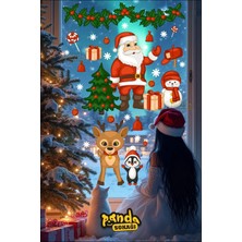 Panda Sokağı Dekoratif Yılbaşı Sticker Geyik Çam Ağacı ve Noel Baba Penguen Seti, Kendinden Yapışkanlı Yılbaşı